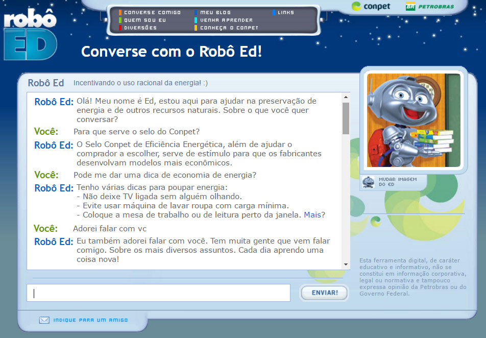 Exemplo de conversa com o Robô Ed